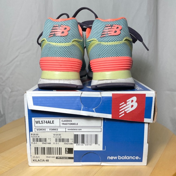New Balance 574 Woven Teal Women’s Sneakers Shoes 5 35 Mint Green Fabric Neon - Picture 7 of 12